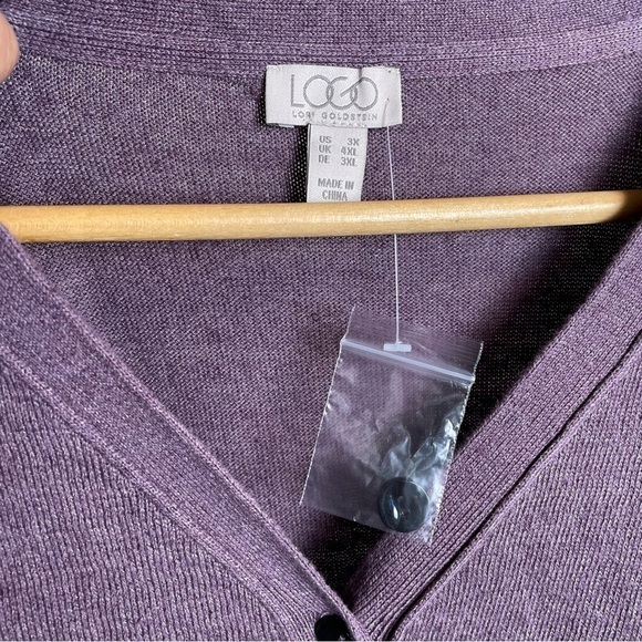 LOGO Lori Goldstein Button Front Lace Trim Hi-Low Knit Cardigan Sweater - Picture 4 of 6